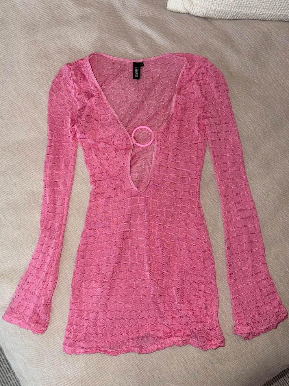 triangl swimwear Pink Long-Sleeve Mesh Ring-Front Mini Dress XS/S Coverup